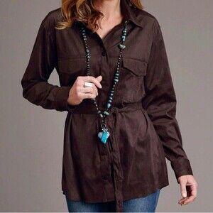 Stetson Faux Suede Shirt Jacket Belted Shacket Womens L $129